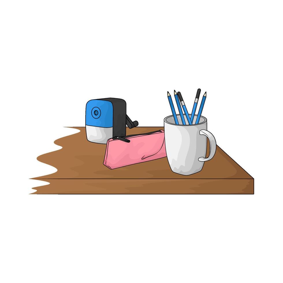 illustration of stationery is on the desk vector