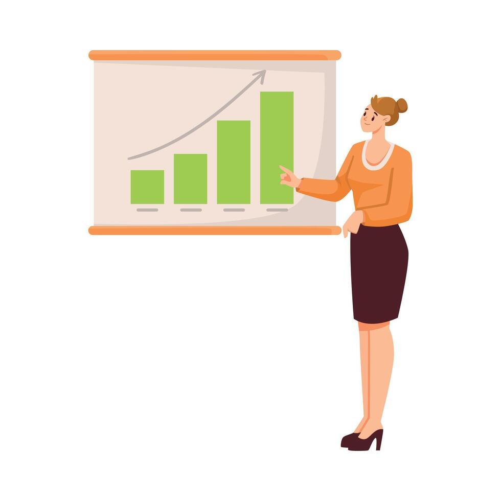 Woman Office Staff Character at Workplace Show Graph or Chart Illustration vector