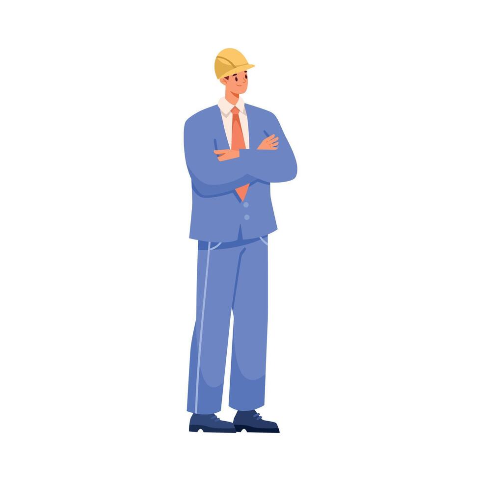 Oil Industry Man Worker Character Stand in Helmet in Suit Illustration vector