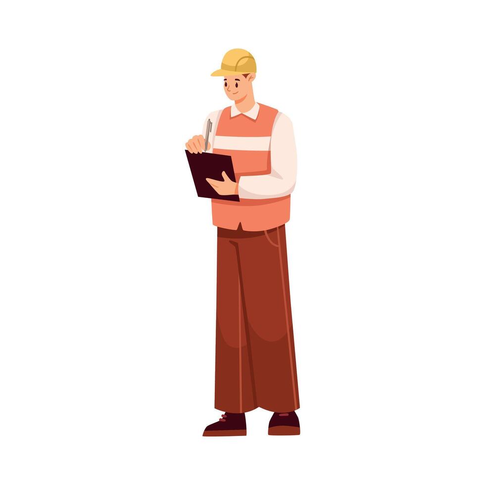 Oil Industry Man Worker Character Stand with Clipboard Illustration vector