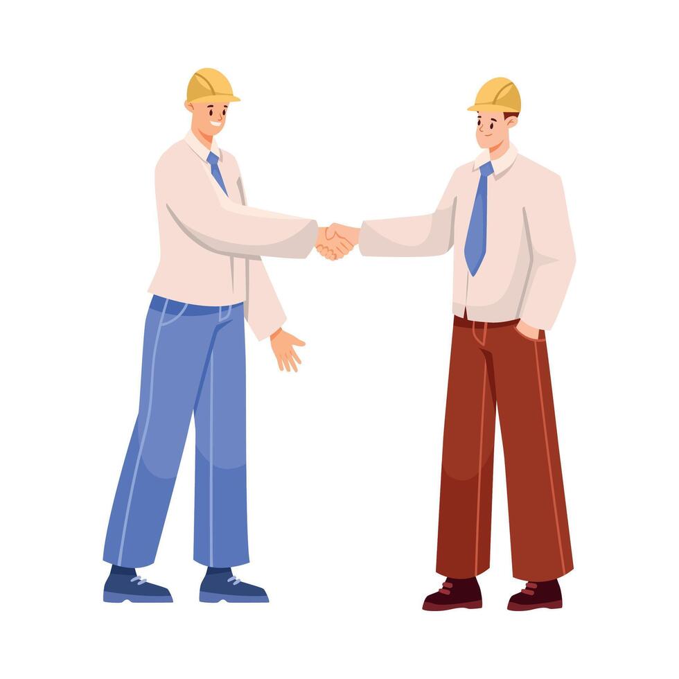 Oil Industry Man Worker Character Stand and Handshake Illustration vector