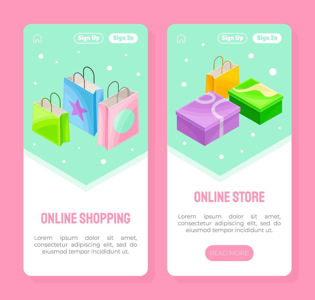 Online Shopping Banner Mobile Design with Box and Package Template vector