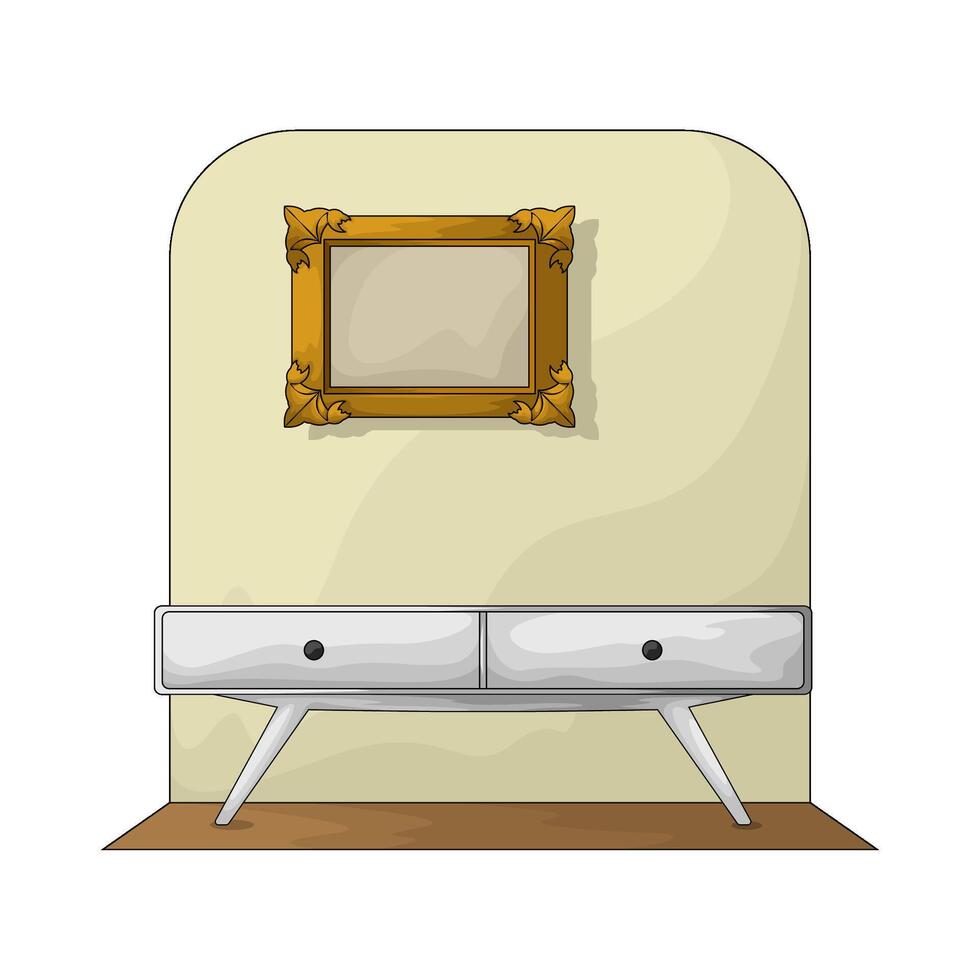 golden photo frame on the wall illustration vector