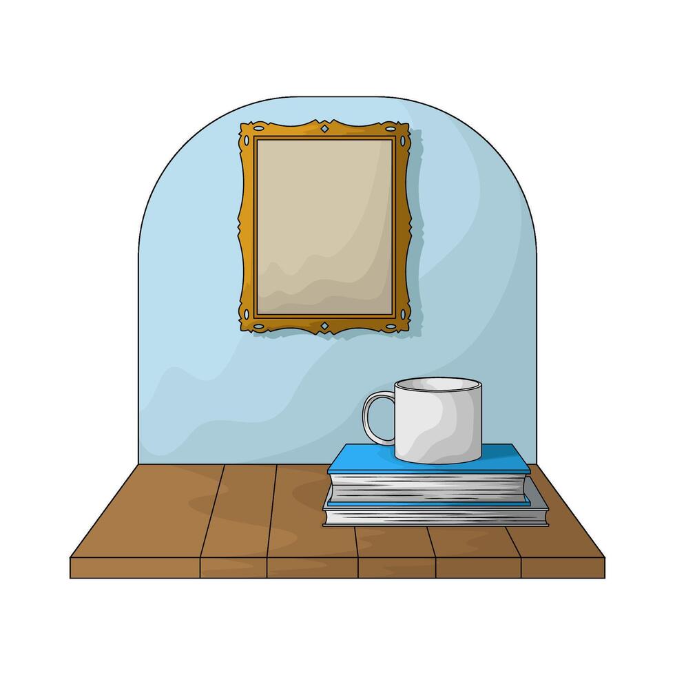 golden photo frame displayed on the wall illustration vector