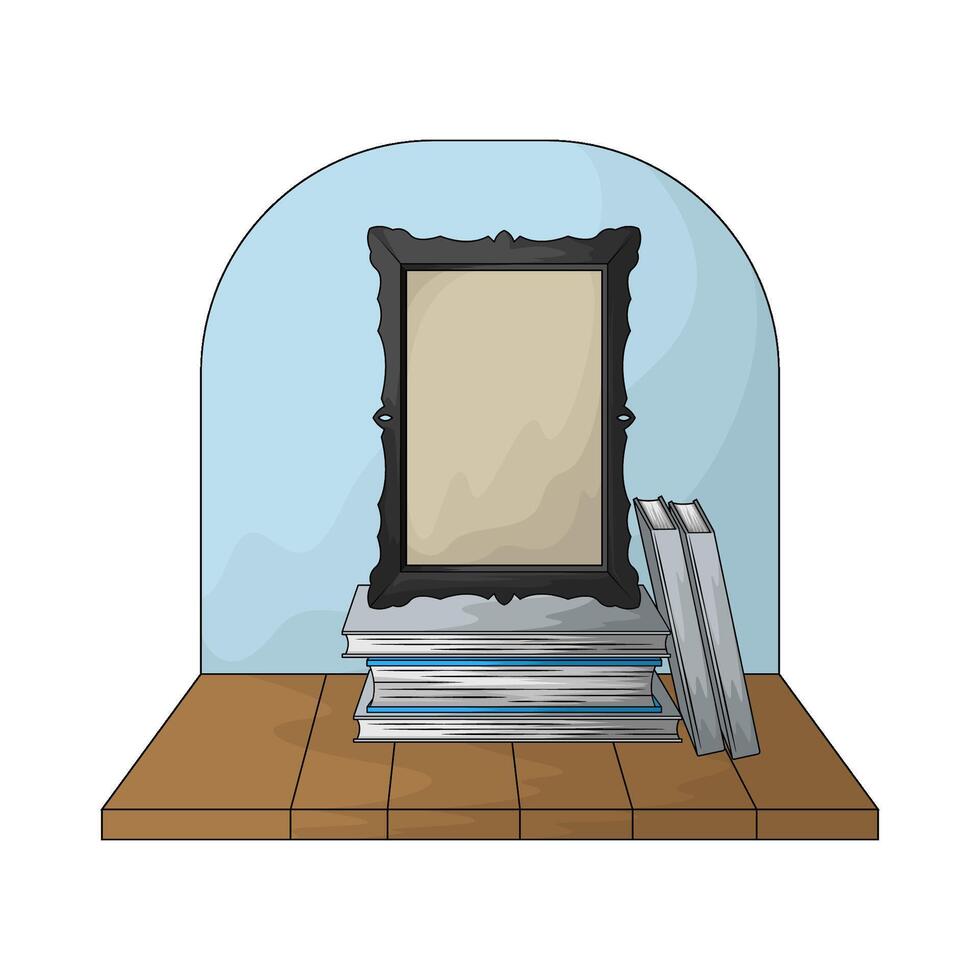 simple photo frame on top of a stack of books vector