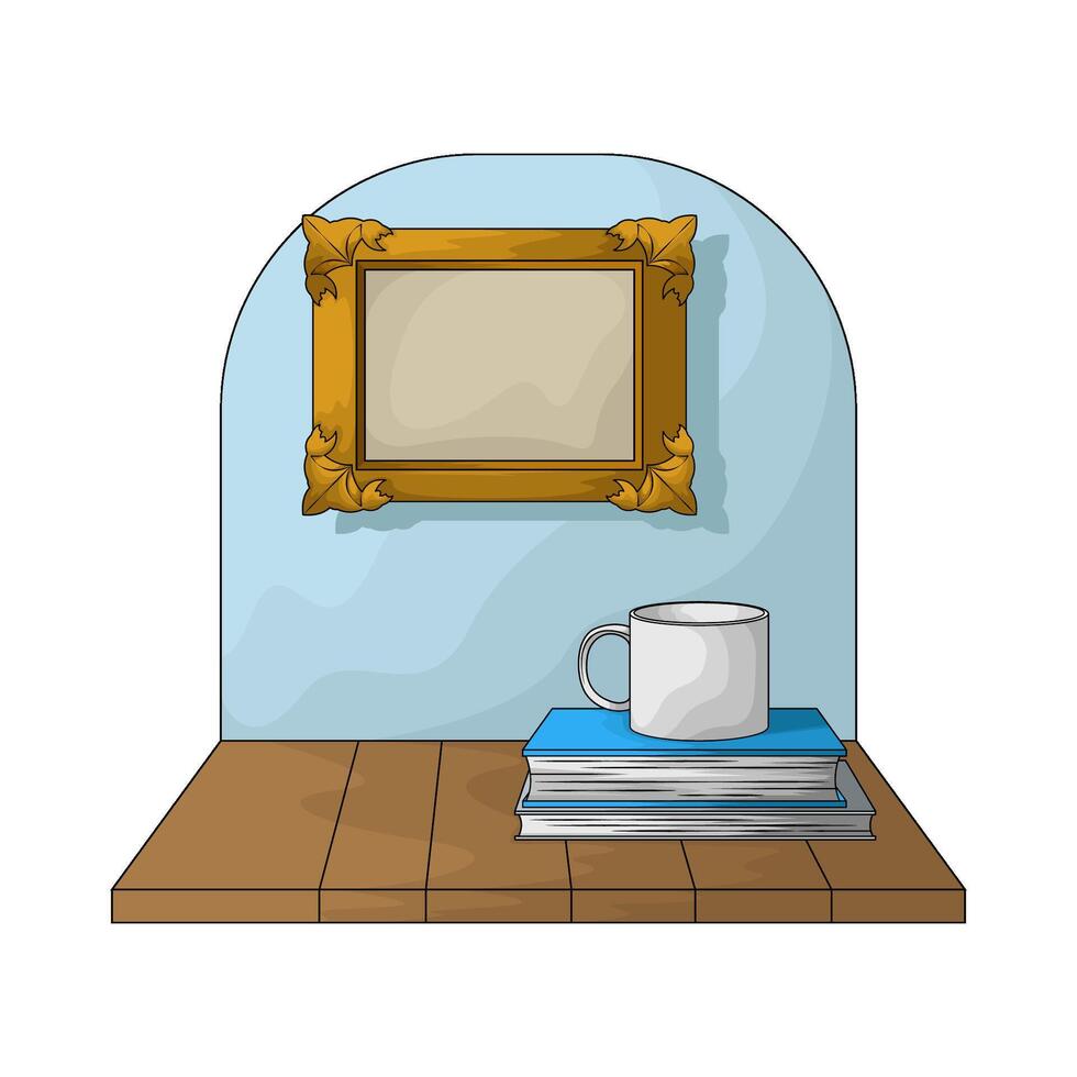 golden photo frame on the wall vector