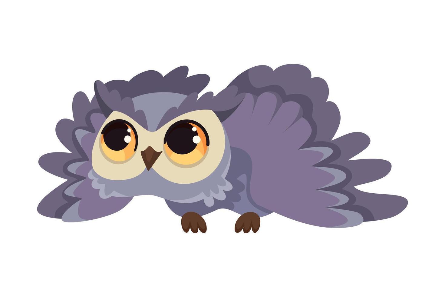Funny Owl Flying Creature with Large Eyes and Wings Illustration vector