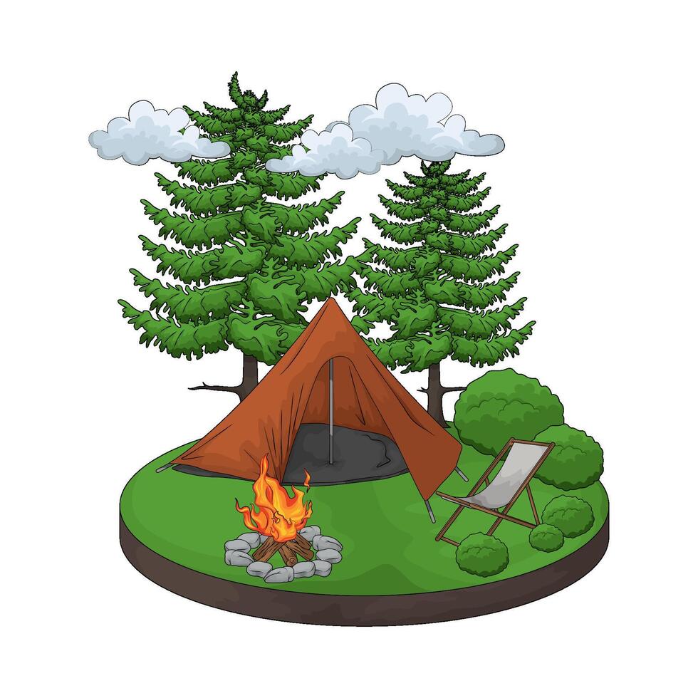 tent by the pine tree illustration vector
