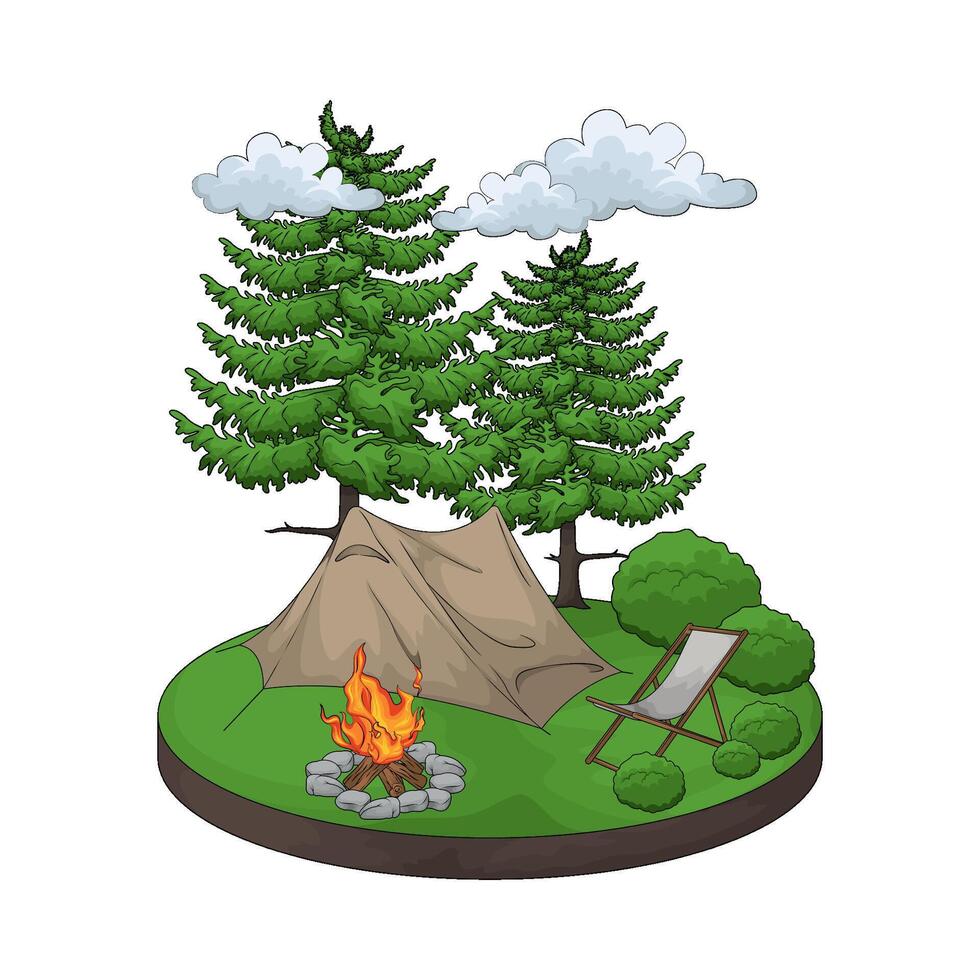 tent with two pine trees illustration vector