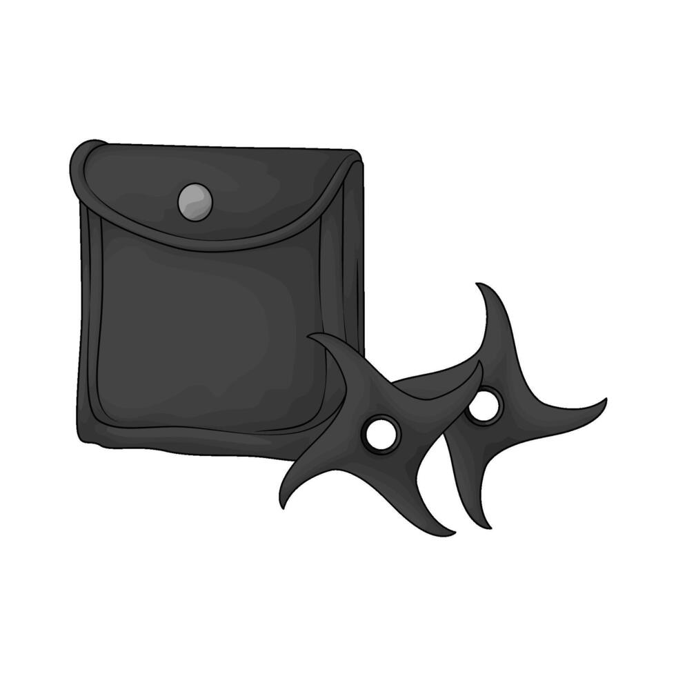 illustration of two black shuriken and shuriken bag vector