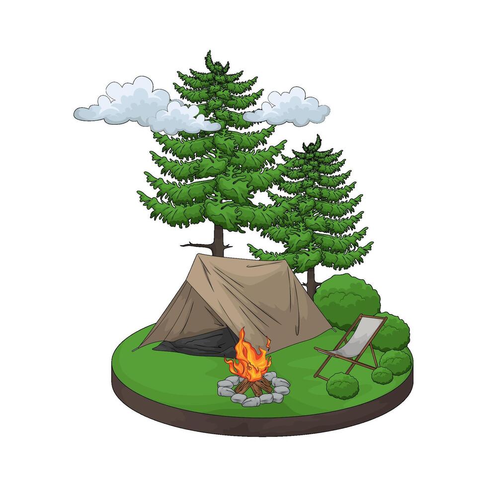 tent by the pine tree vector