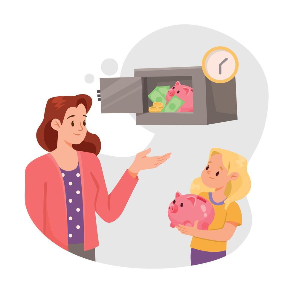 Woman Parent Character Teach Daughter Save Money Illustration vector