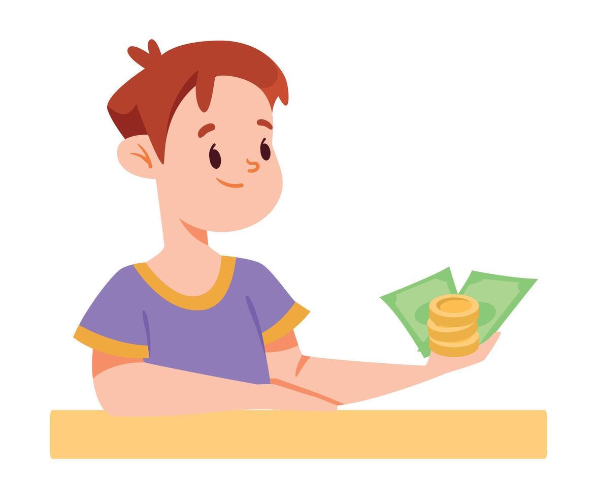 Boy Character with Banknote Cash Save Money Illustration vector