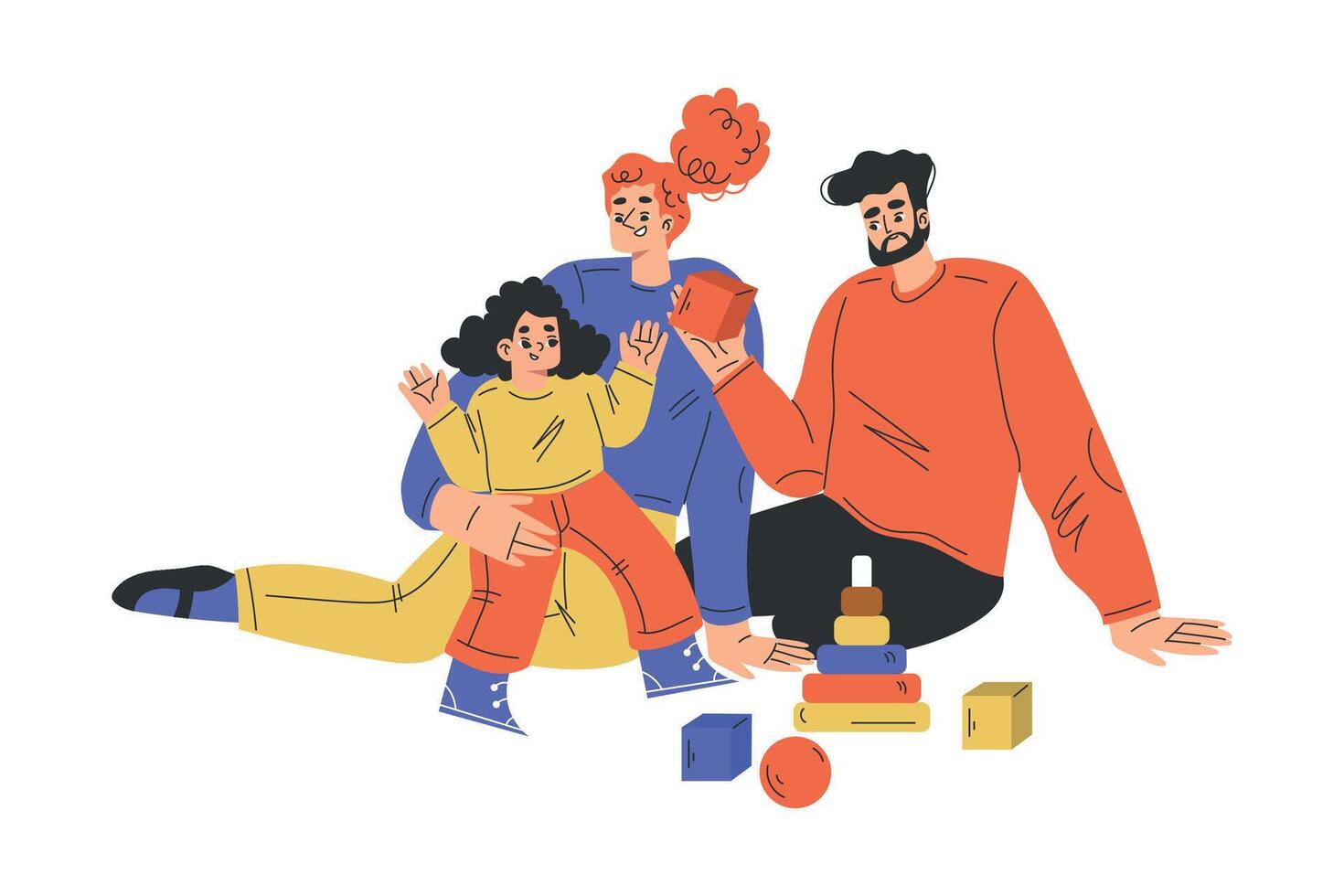 Mom and Dad with Daughter Enjoy Recreation Activity Together Illustration vector
