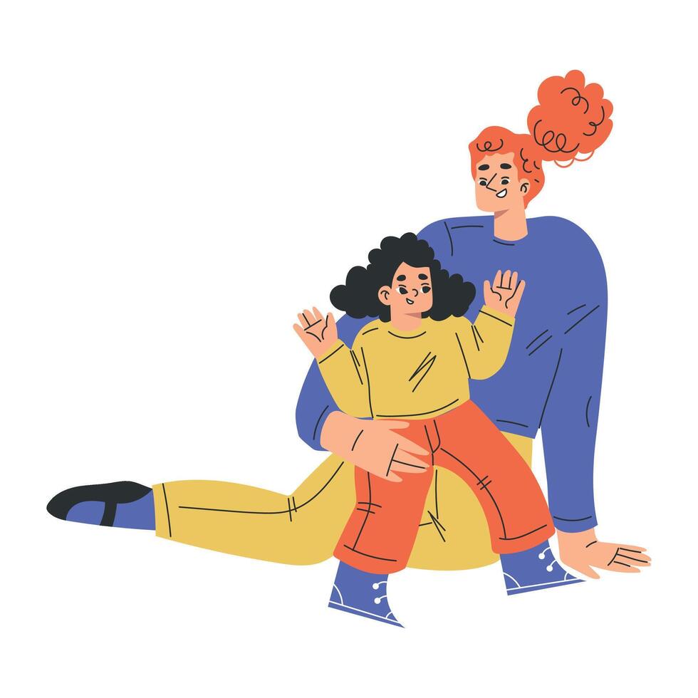 Mom with Daughter Sit on Floor Enjoy Recreation Activity Together Illustration vector