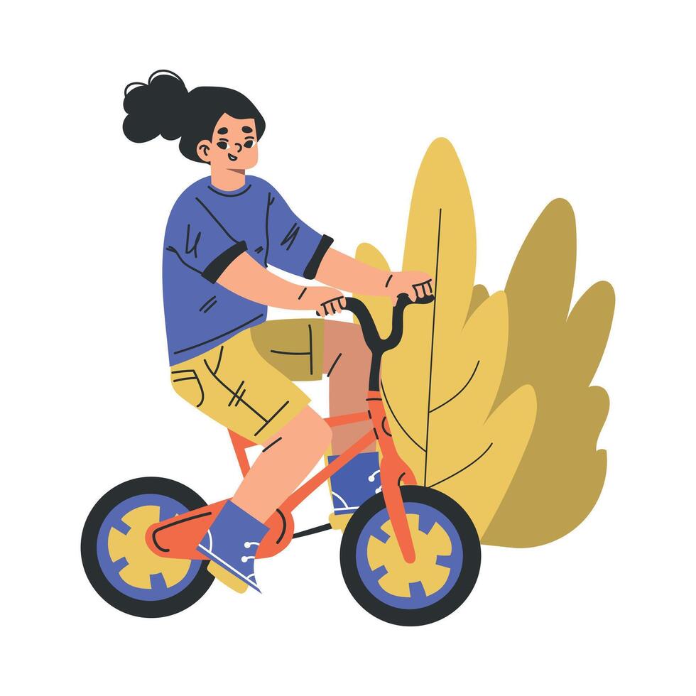 Happy Girl Character Ride Bicycle in the Park Illustration vector