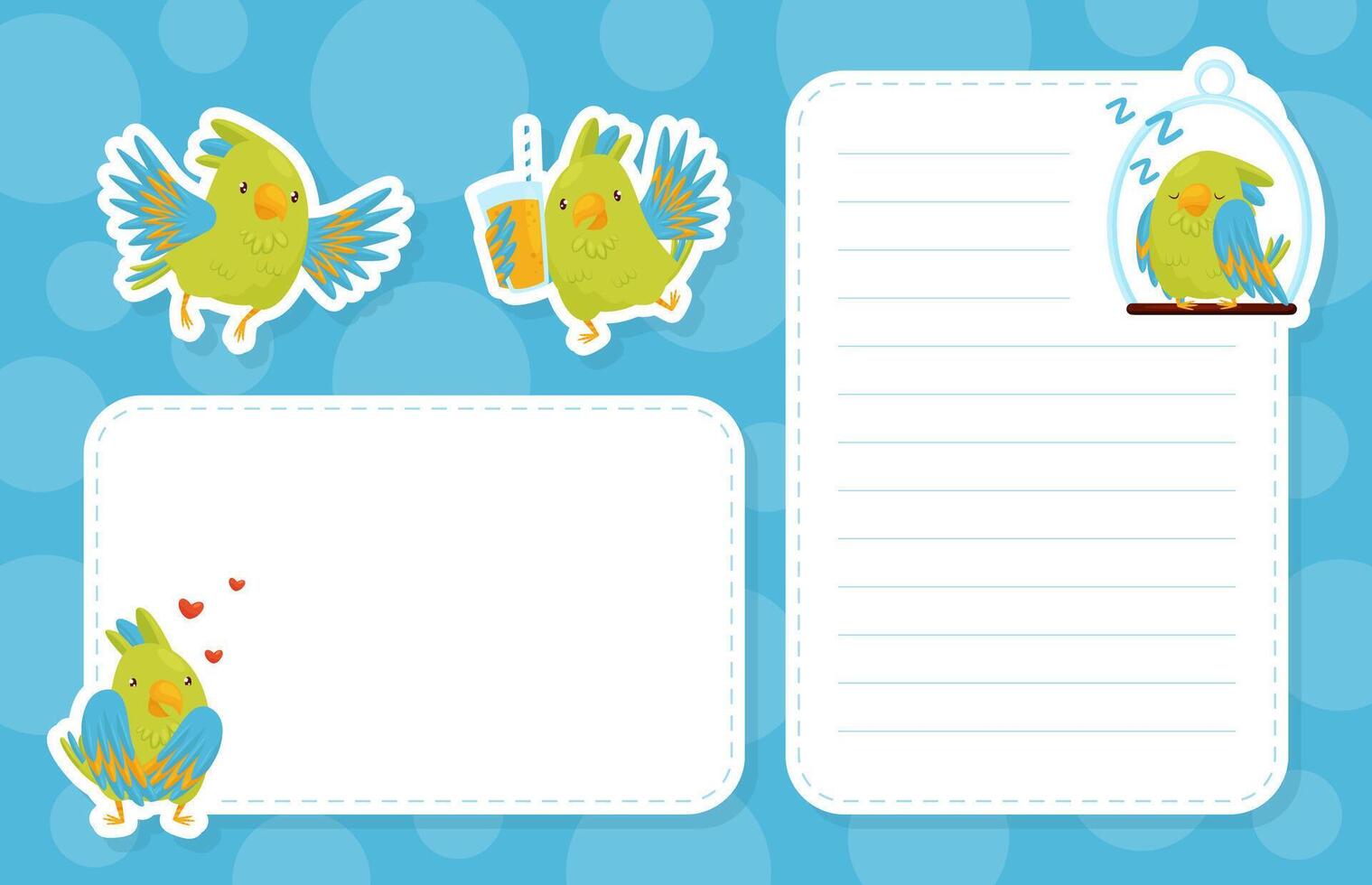 Empty Note Card with Green Parrot Funny Bird Template vector