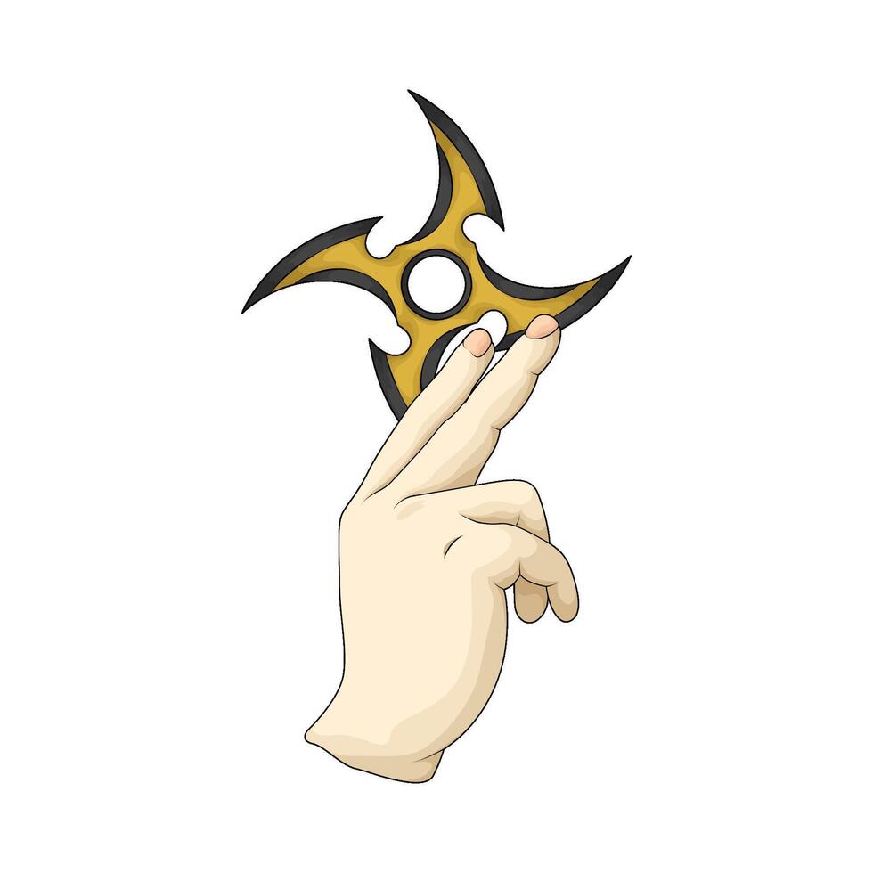 Hand is throwing sharp shuriken illustration vector