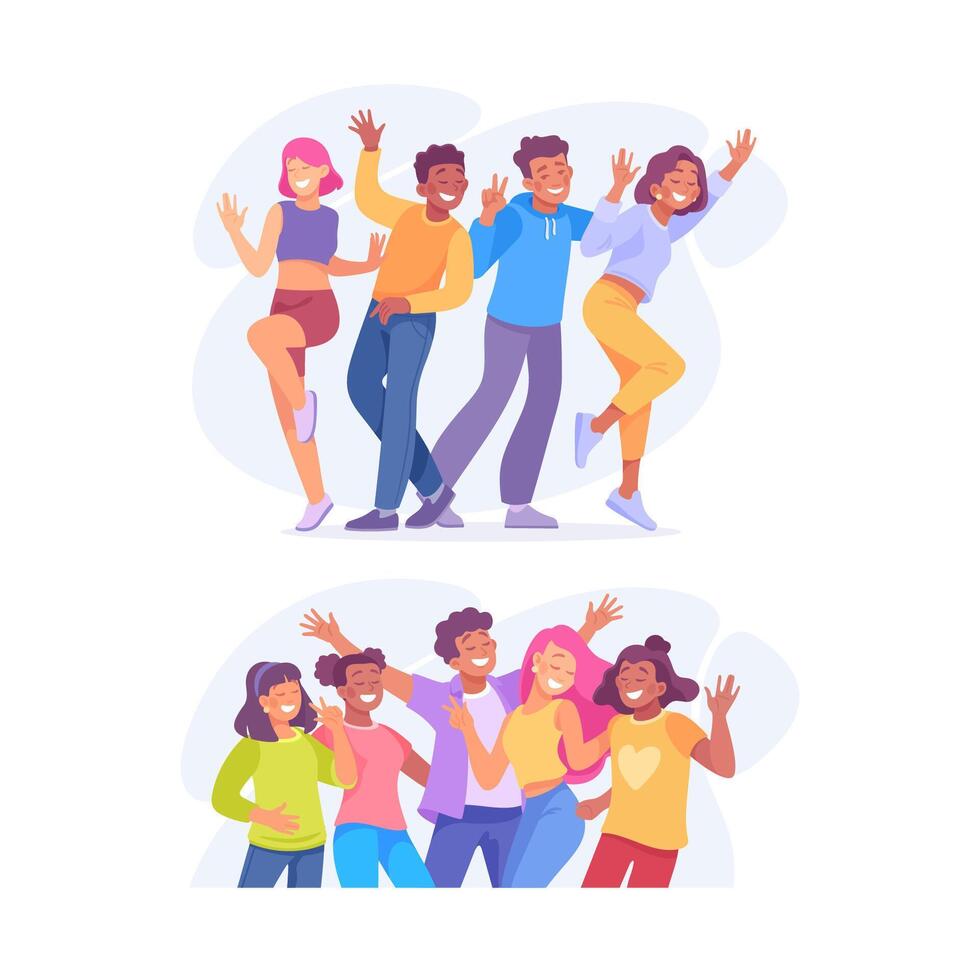 Party with Young Man and Woman Rejoice and Cheering Set vector