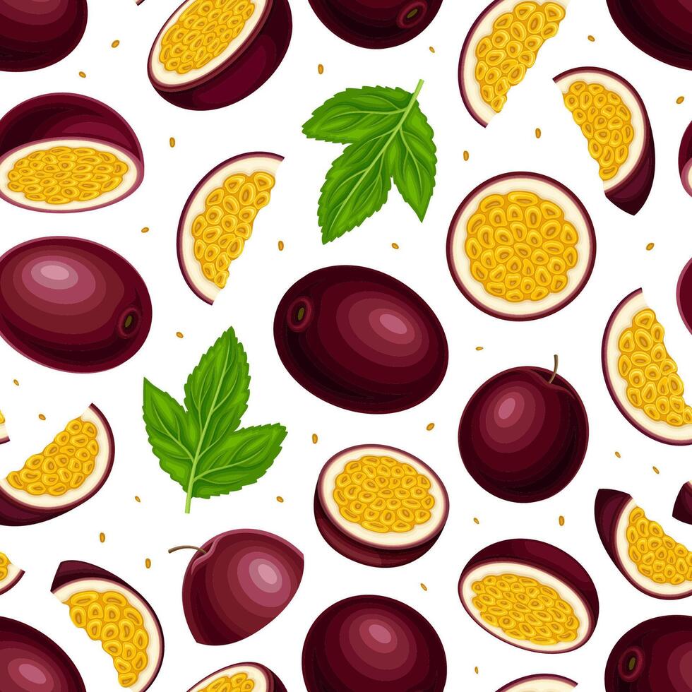 Passion Fruit Seamless Pattern Design with Exotic Berry Template vector
