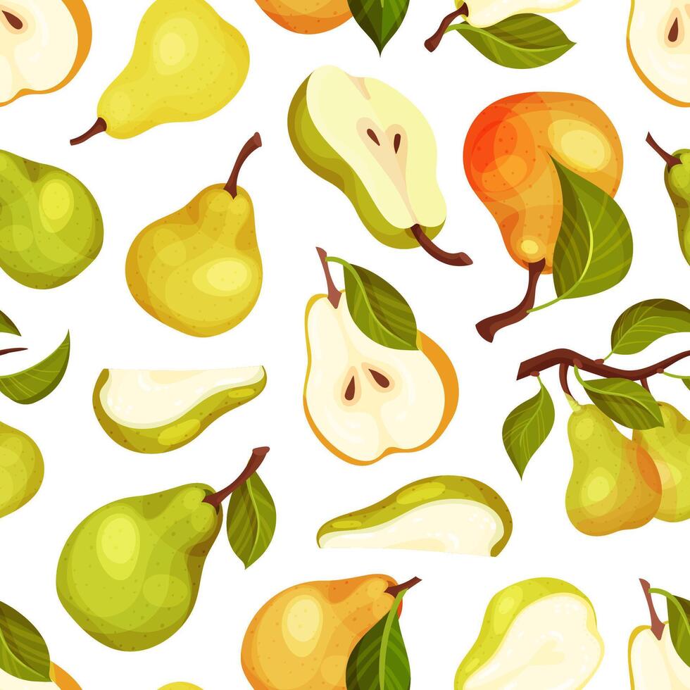 Fresh Pear Fruit Seamless Pattern Design with Garden Crop Template vector