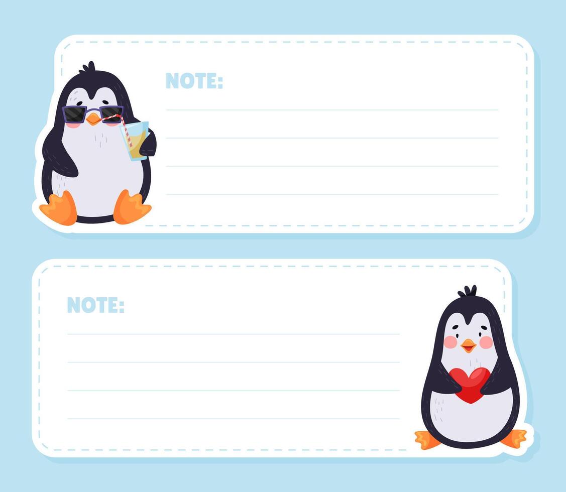Note Card with Cute Penguin Character Template vector