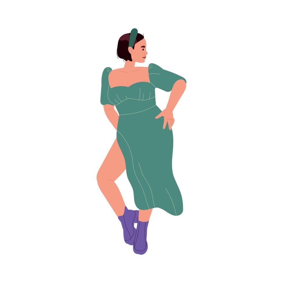 Woman Character Choosing Clothes at Shop or Fashion Store Stand in Pose Illustration vector