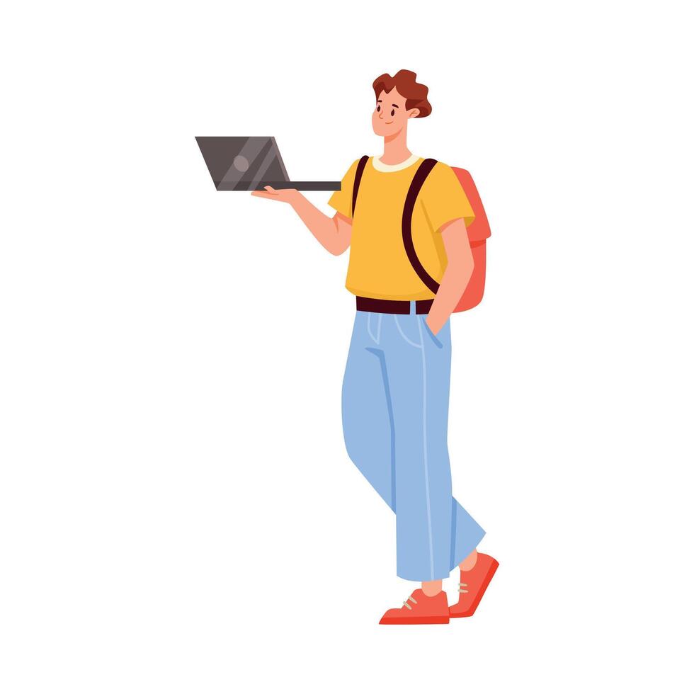 Online Communication with Man Character with Laptop Chatting Illustration vector