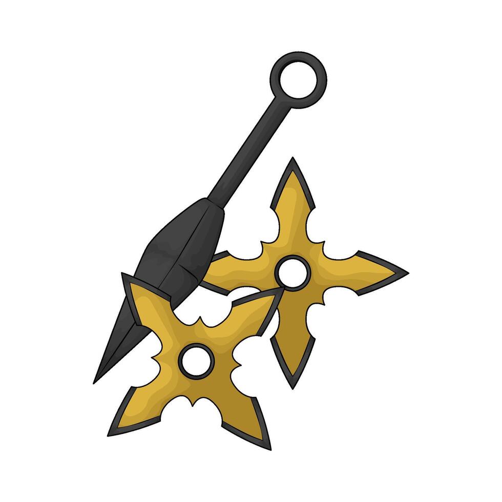 illustration of two japanese shuriken with kunai vector