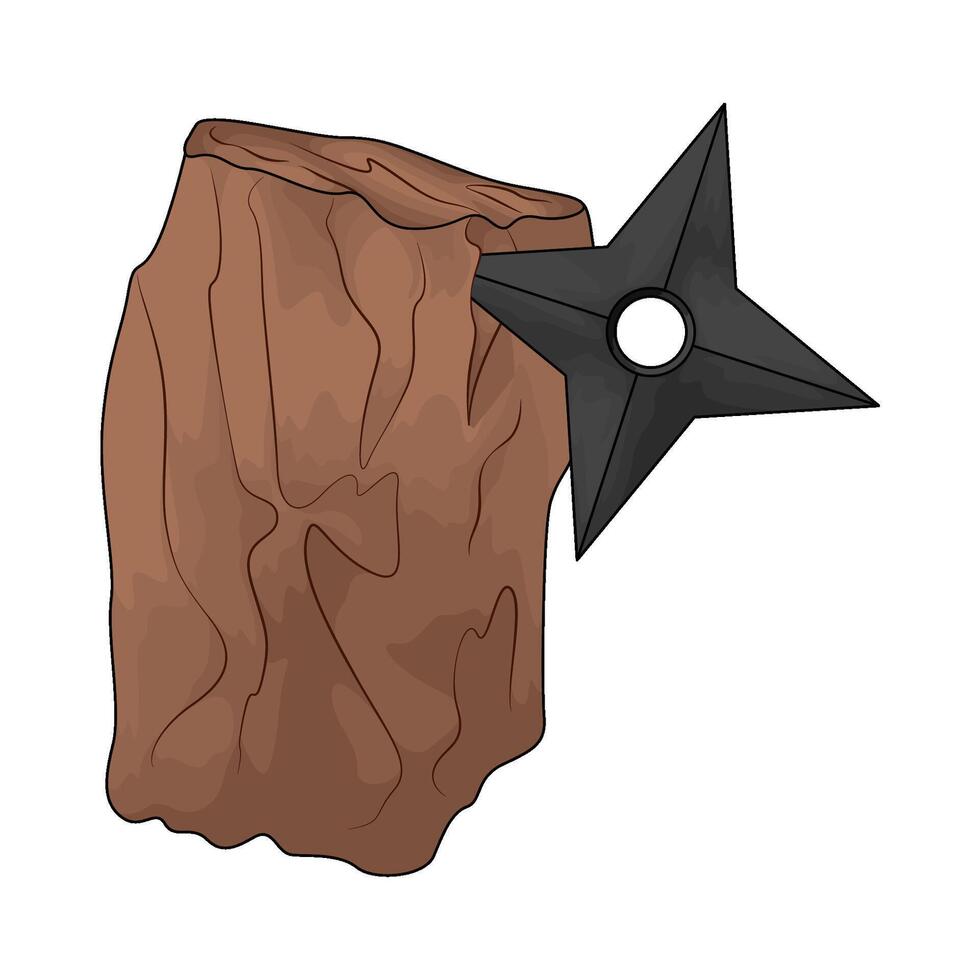 illustration of Japanese shuriken stuck in the wood vector