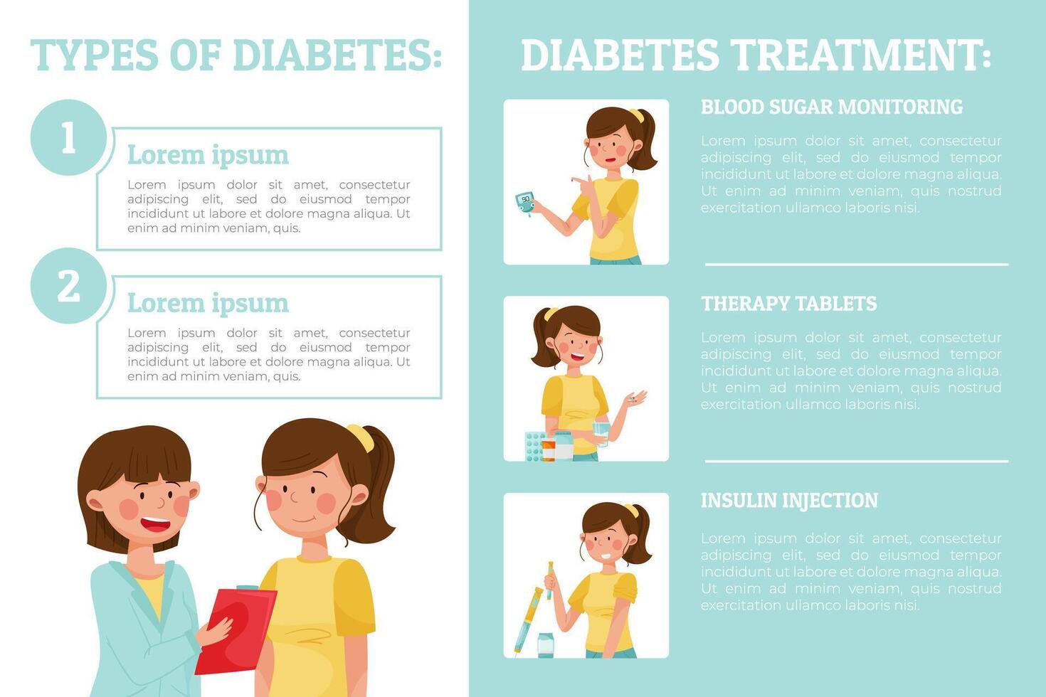 Diabetes Treatment Banner Design with Woman Character Template vector
