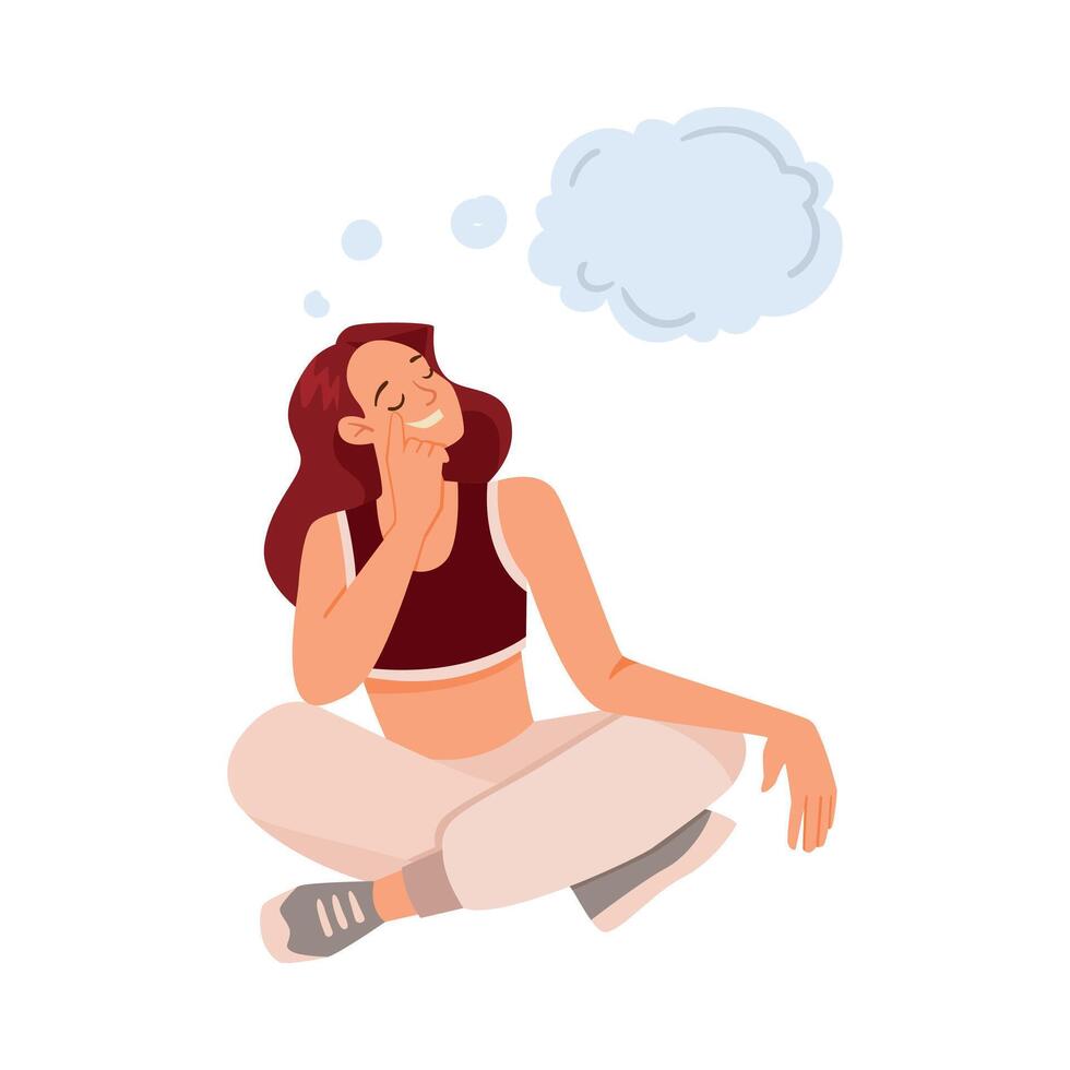 Woman Character Dreaming with Cumulus Cloud Imagining Illustration vector