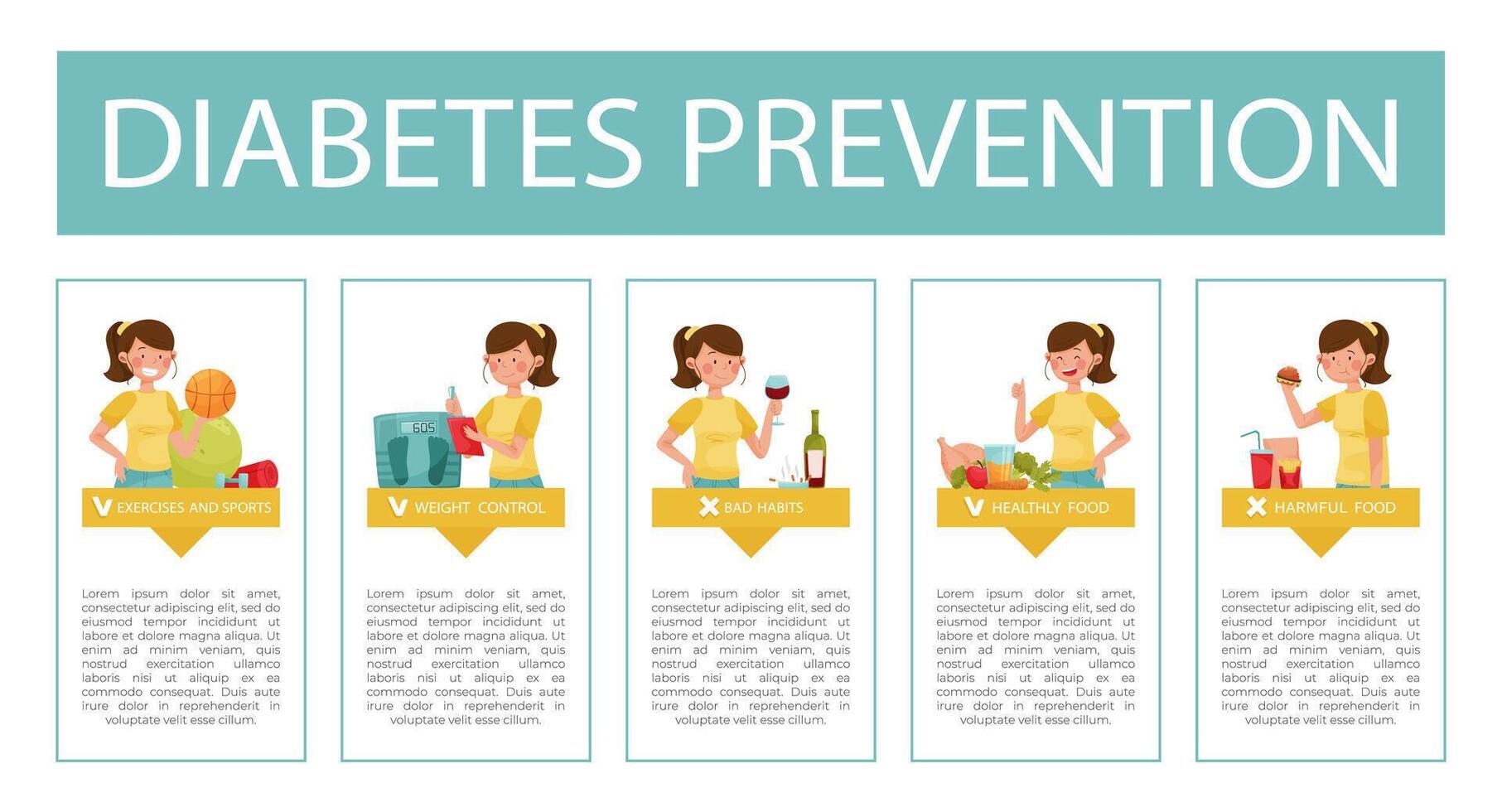 Diabetes Prevention Banner Design with Woman Character Template vector