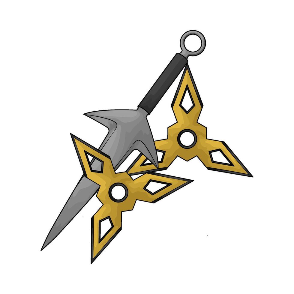 Golden Ninja Star Shuriken with kunai vector