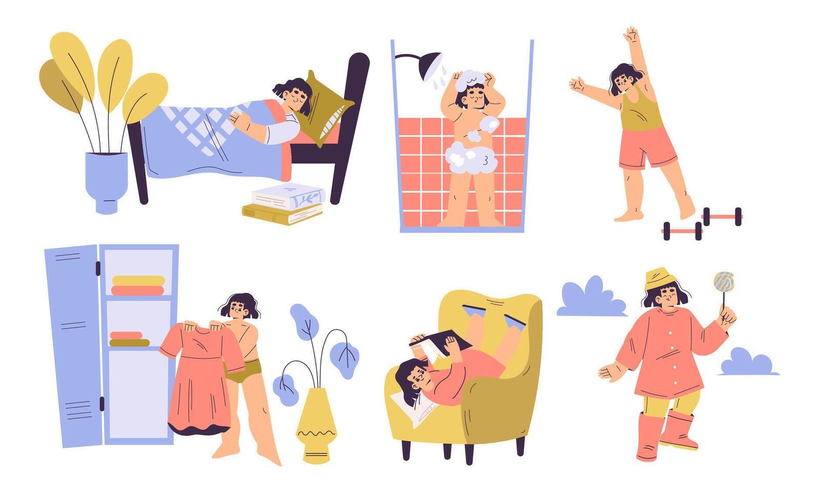 Illustrated Daily Routine Activities Presented in a Fun and Playful Style for Everyone vector