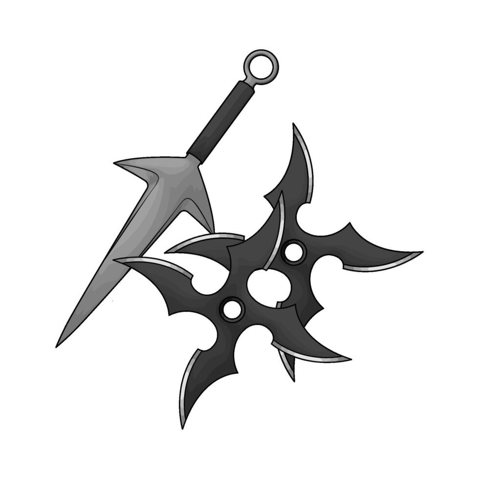 illustration of two japanese shuriken and kunai vector