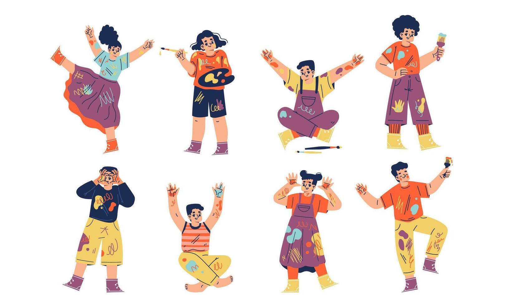Vibrant and Colorful Characters Perfectly Expressing Joyful Movement Alongside Creativity vector