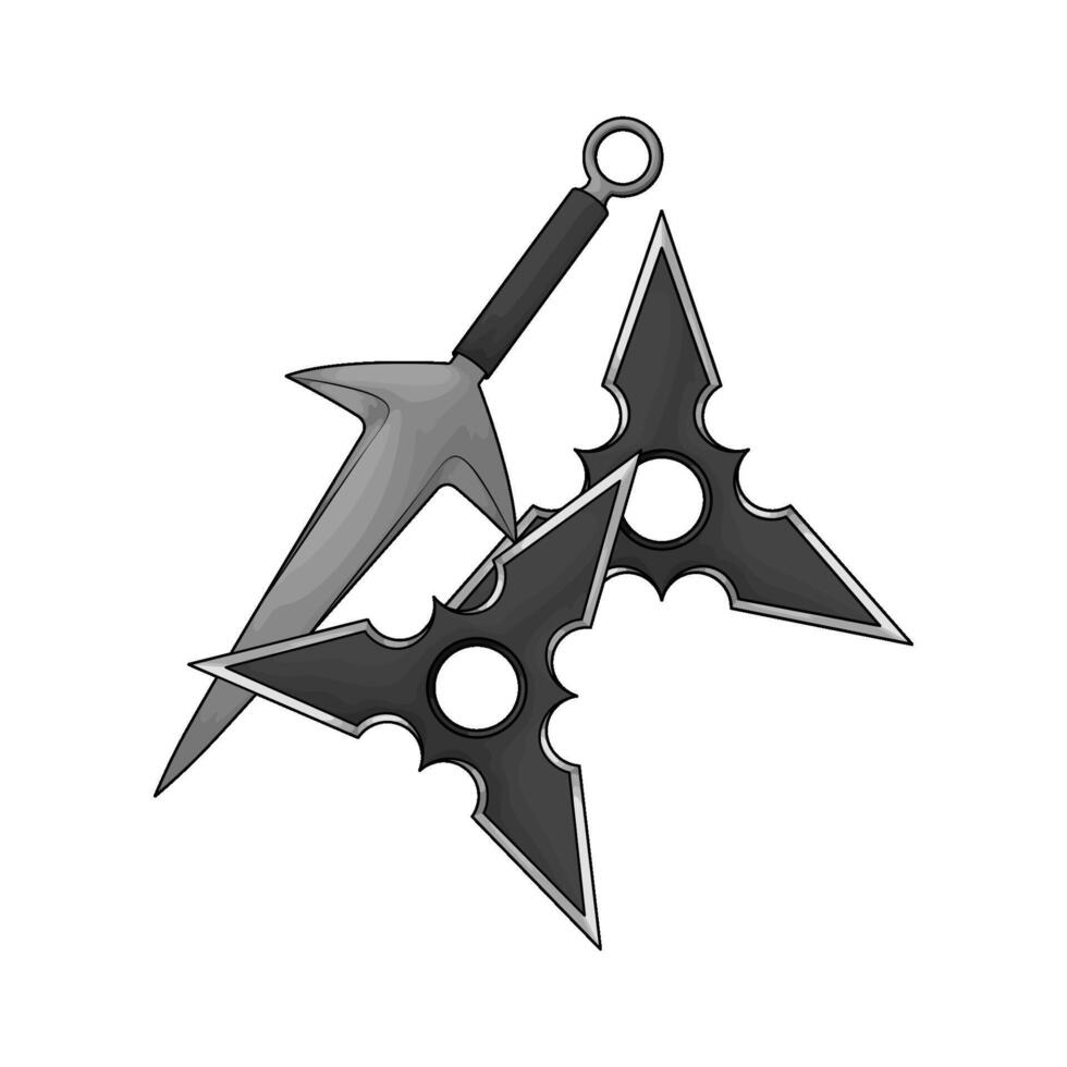 two star shuriken and kunai vector