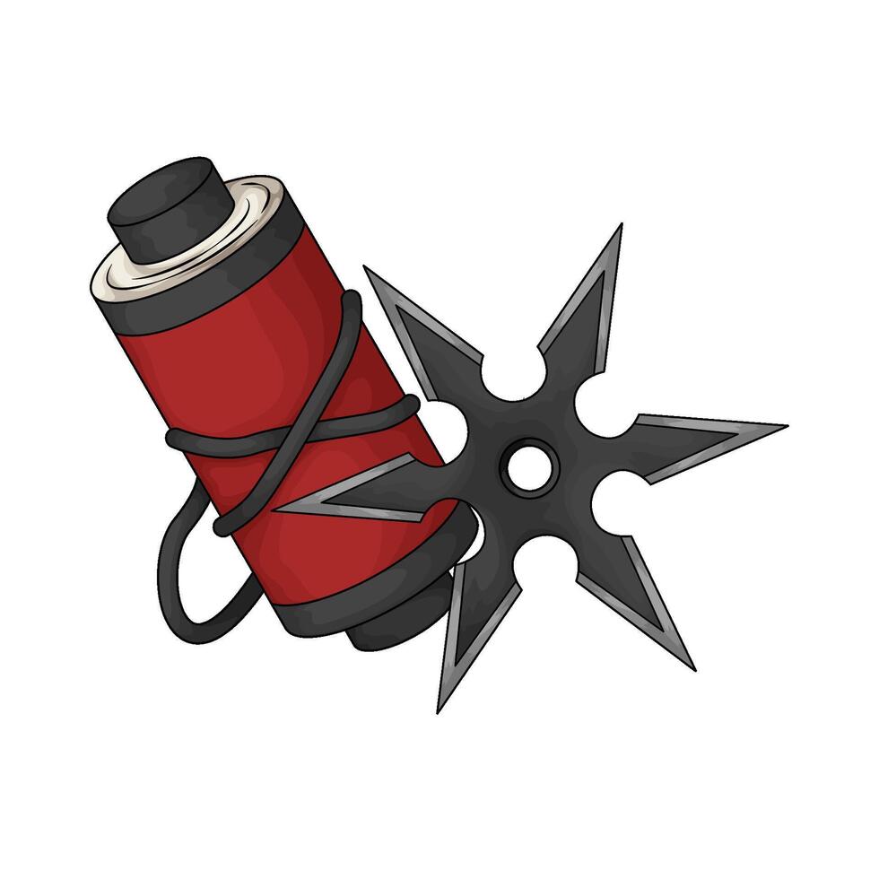 Star Shuriken and red ninja scroll illustration vector