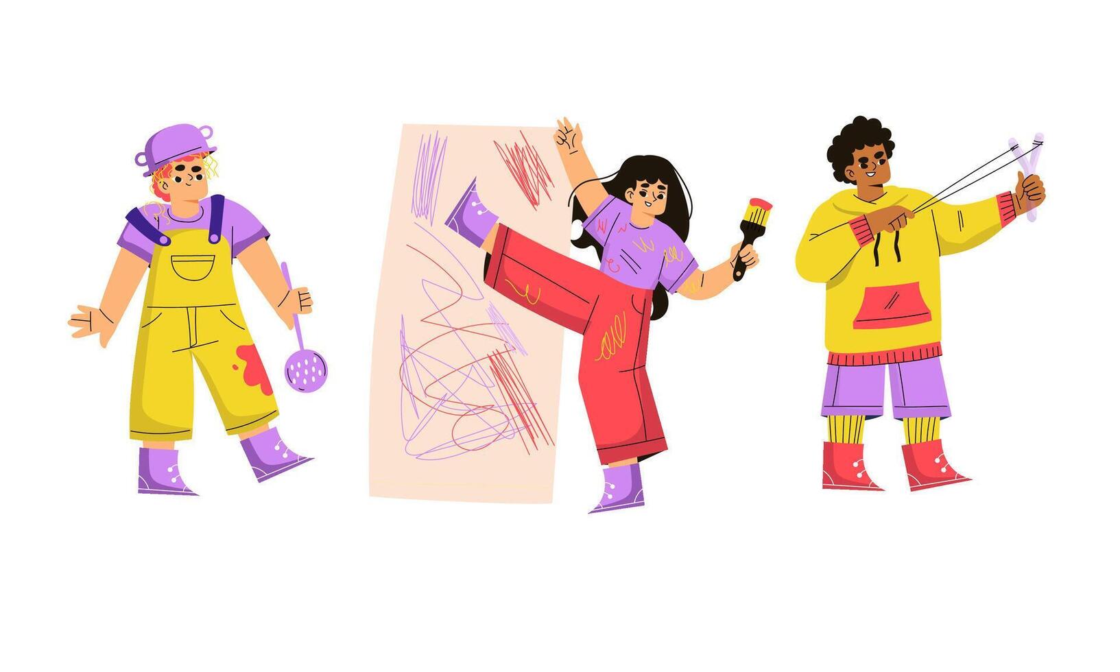 Creative Artists Enthusiastically Engaging in Various Vibrant and Artistic Activities vector