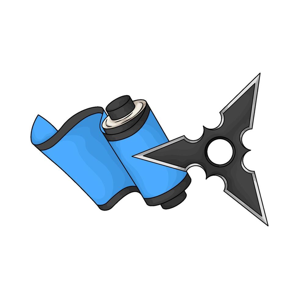 illustration of Star Shuriken with blue ninja scroll vector