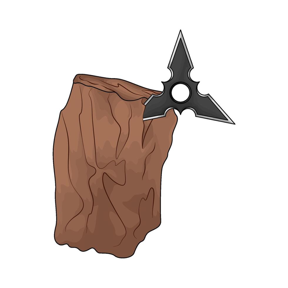 Shuriken stuck in the wood vector
