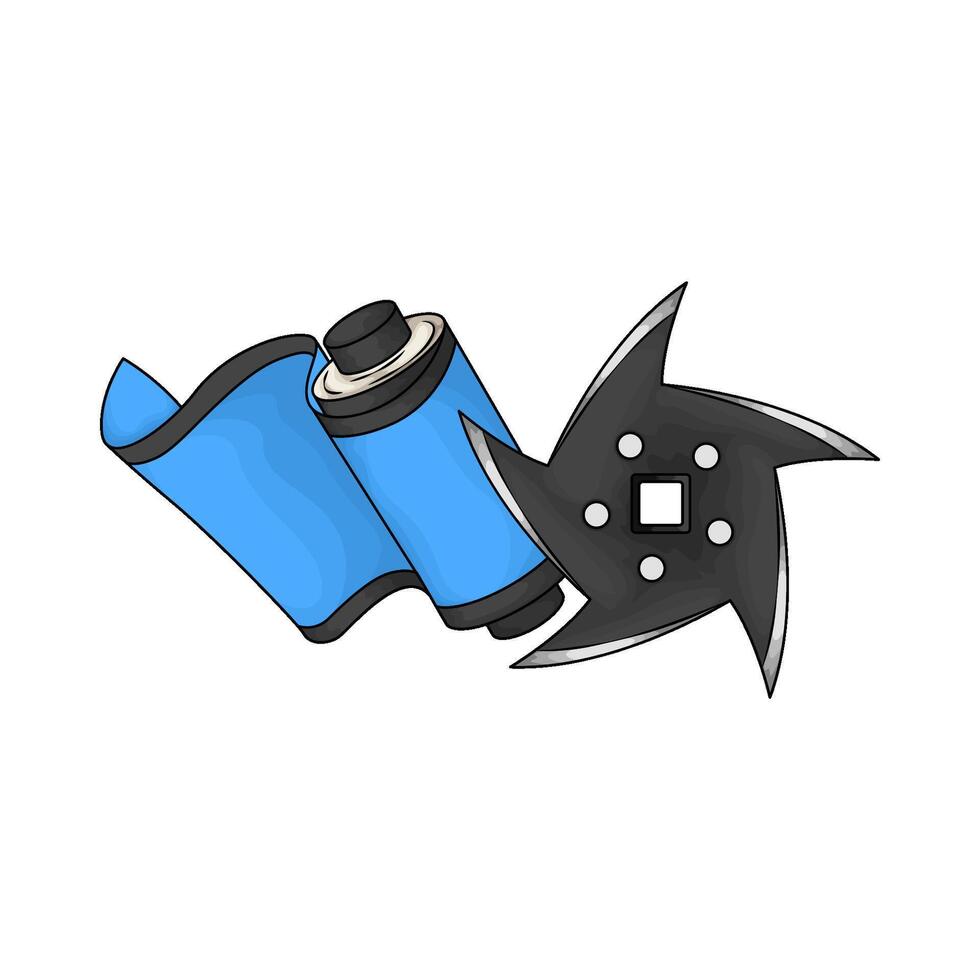 Star Shuriken with blue ninja scroll illustration vector
