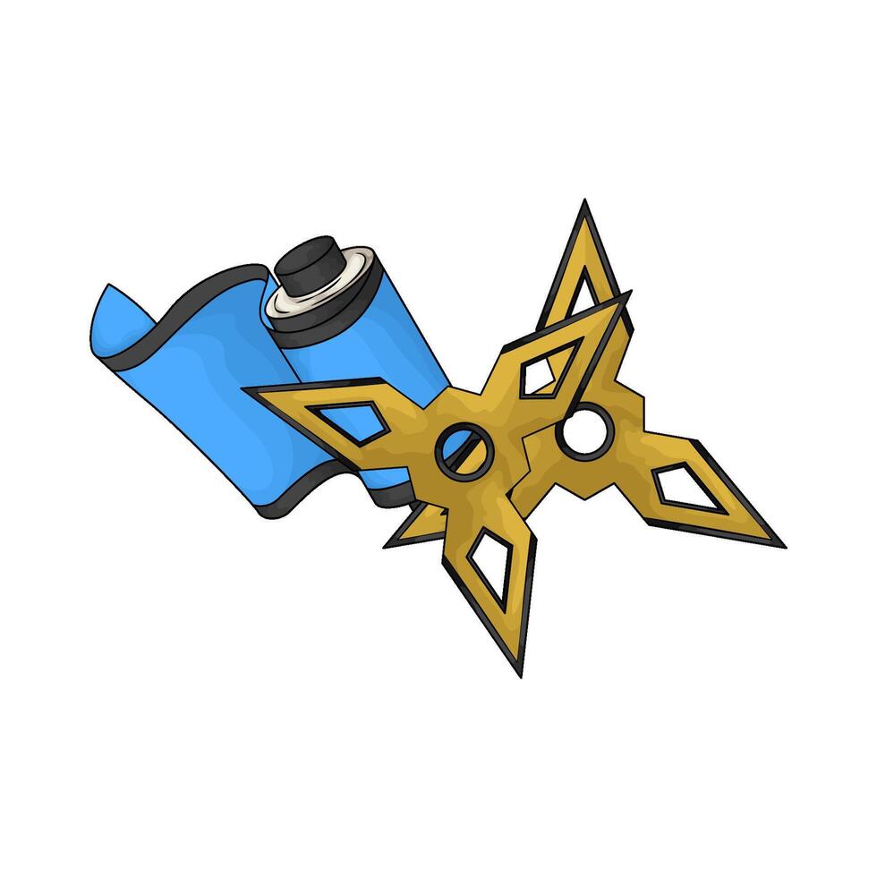 Golden Ninja Star Shuriken and ninja scroll illustration vector