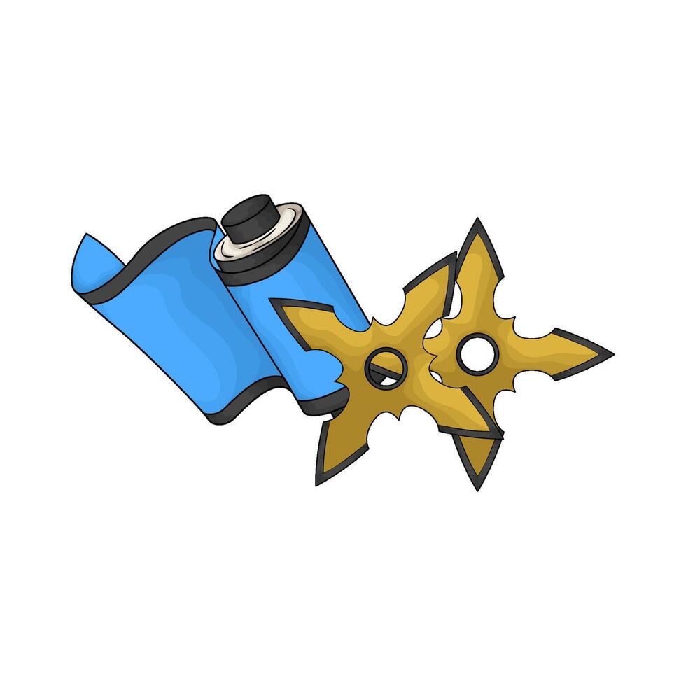 Golden Ninja Star Shuriken with ninja scroll vector