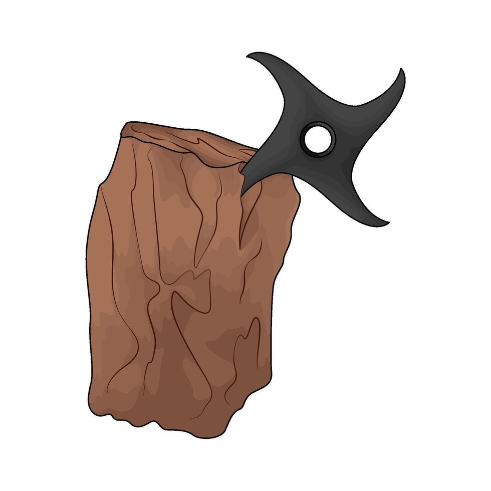 Star Shuriken stuck in the wood vector