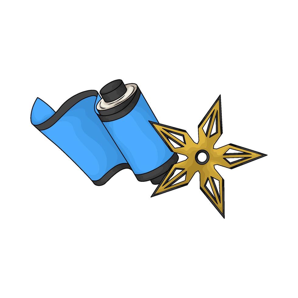 Golden Ninja Star Shuriken and ninja scroll vector