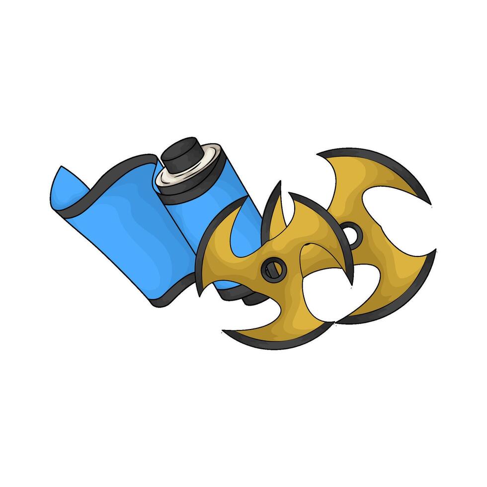 illustration of Golden Ninja Star Shuriken and ninja scroll vector