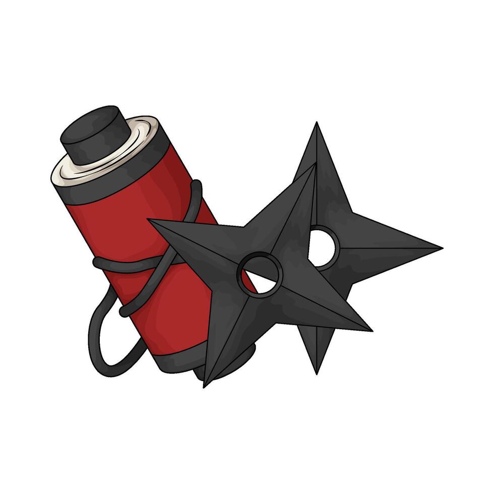 Shuriken and red ninja scroll illustration vector