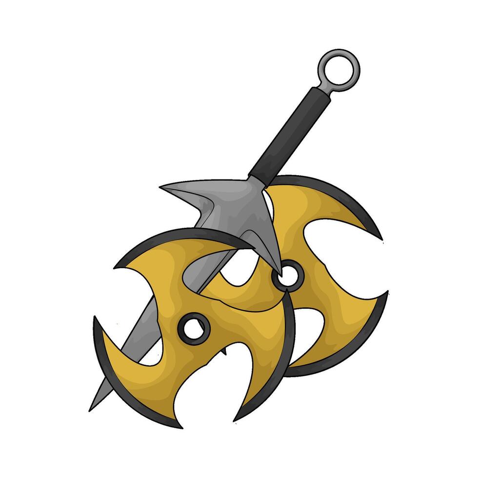 illustration of Golden Ninja Star Shuriken and kunai vector